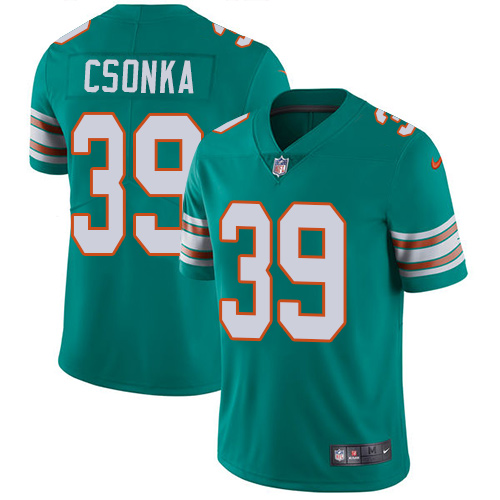 Nike Miami Dolphins #39 Larry Csonka Aqua Green Alternate Men Stitched NFL Vapor Untouchable Limited Jersey